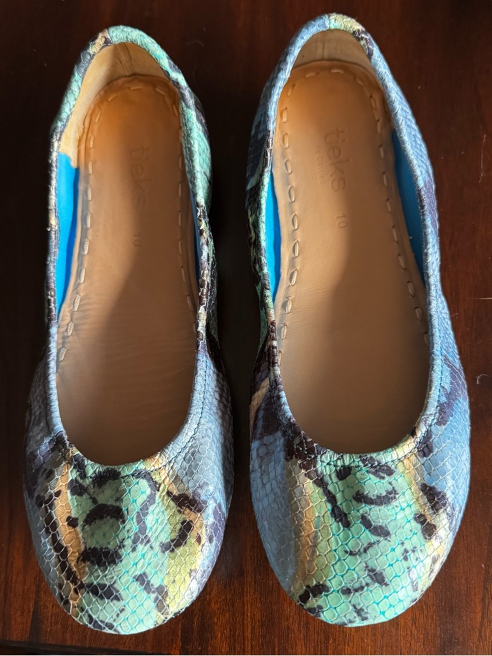 Tieks Women's Multicolor Teal and Blue Snakeskin Ballet Flats